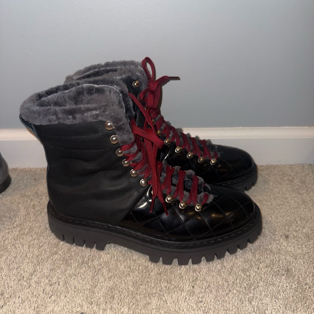 John Galliano Mens Black and Grey Fur Boots